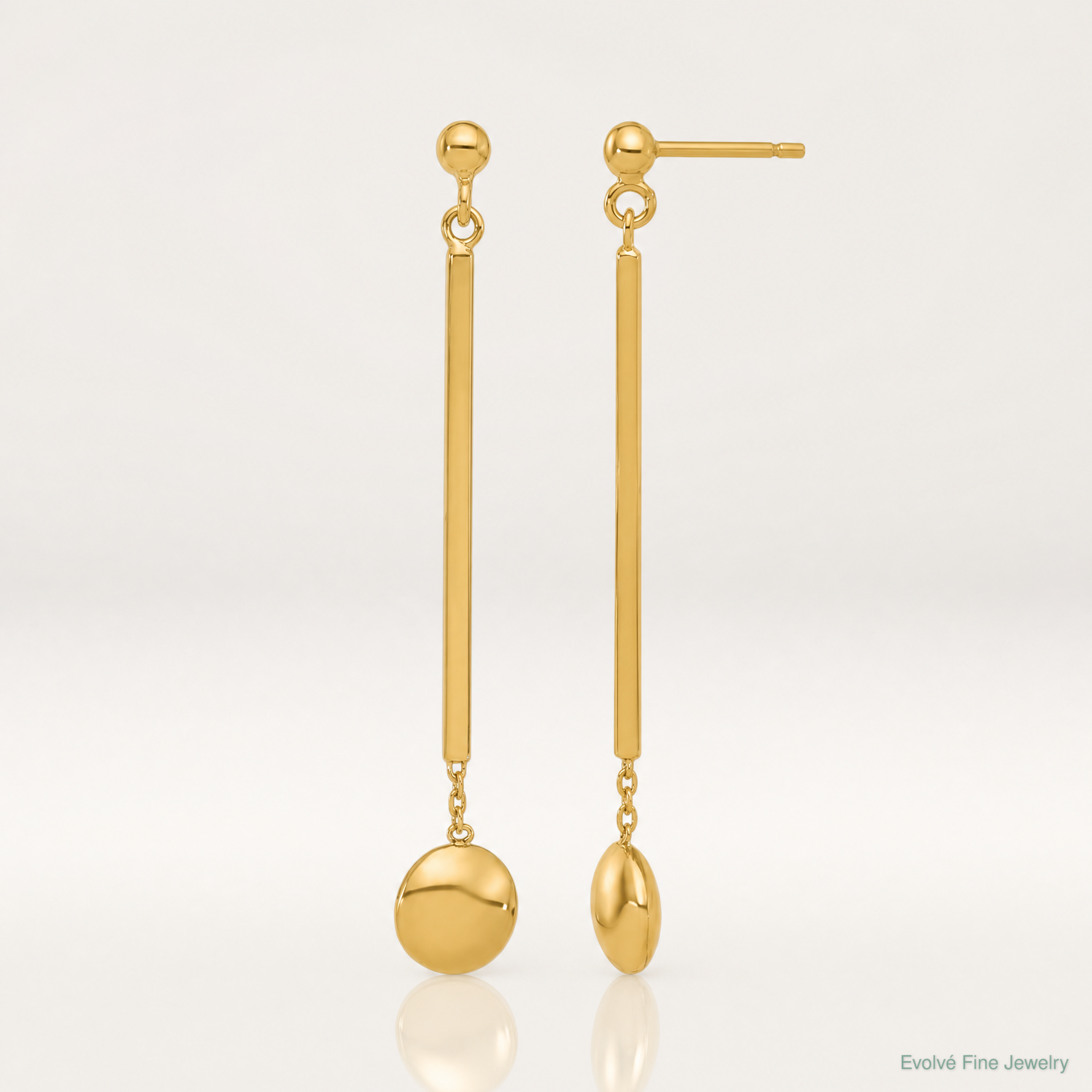 Leslie's 14K Polished Bar with Bead Dangle Post Earrings - Lifestyle View