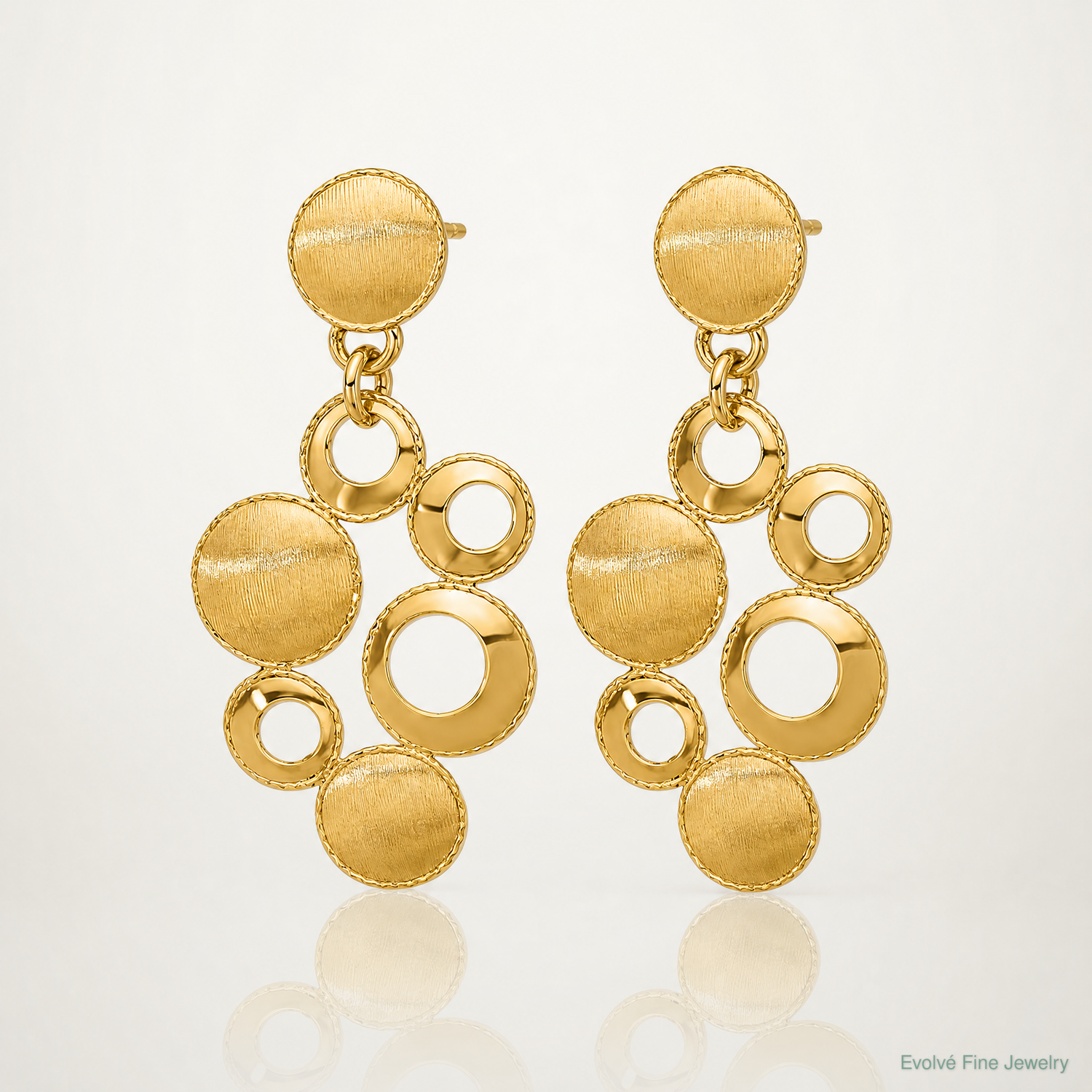 Leslie's' 14K Polished and Satin Circles Post Dangle Earrings - Lifestyle View