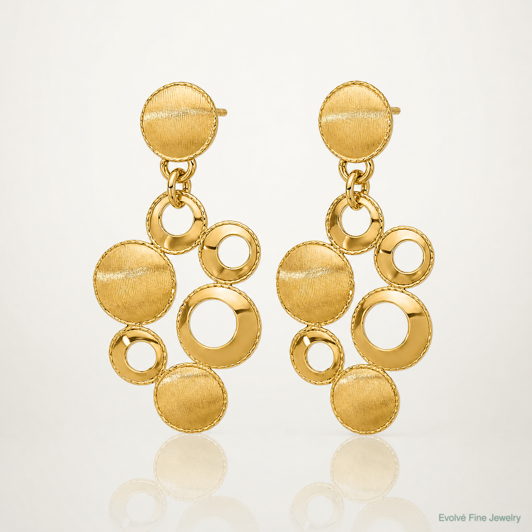 Leslie's' 14K Polished and Satin Circles Post Dangle Earrings - Lifestyle View