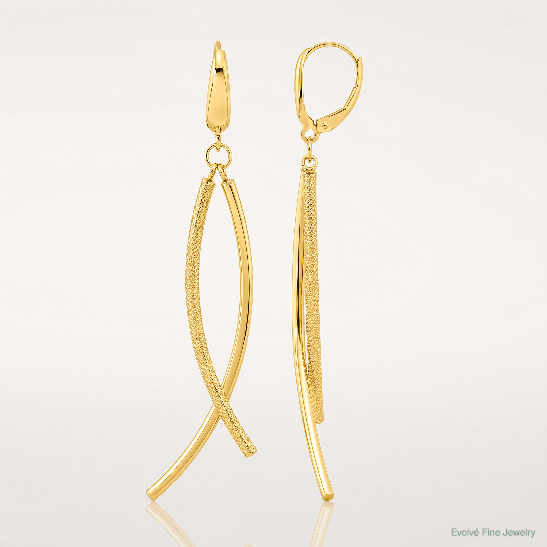 Leslie's 14k Polished and Textured Tube Dangle Leverback Earrings - Lifestyle View