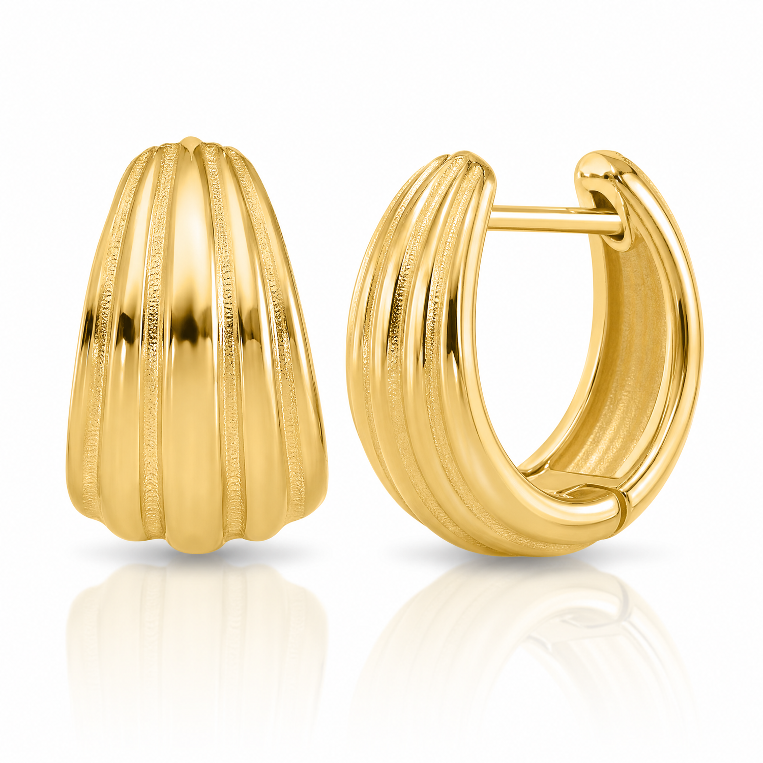 Leslie's 14K Polished/Grooved Round Huggie Hoop Earrings - Lifestyle View