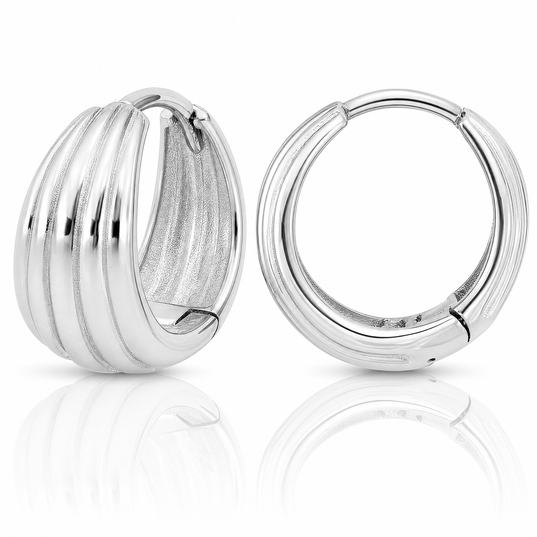 Leslie's 14K WG Polished/Grooved Round Huggie Hoop Earrings - Lifestyle View