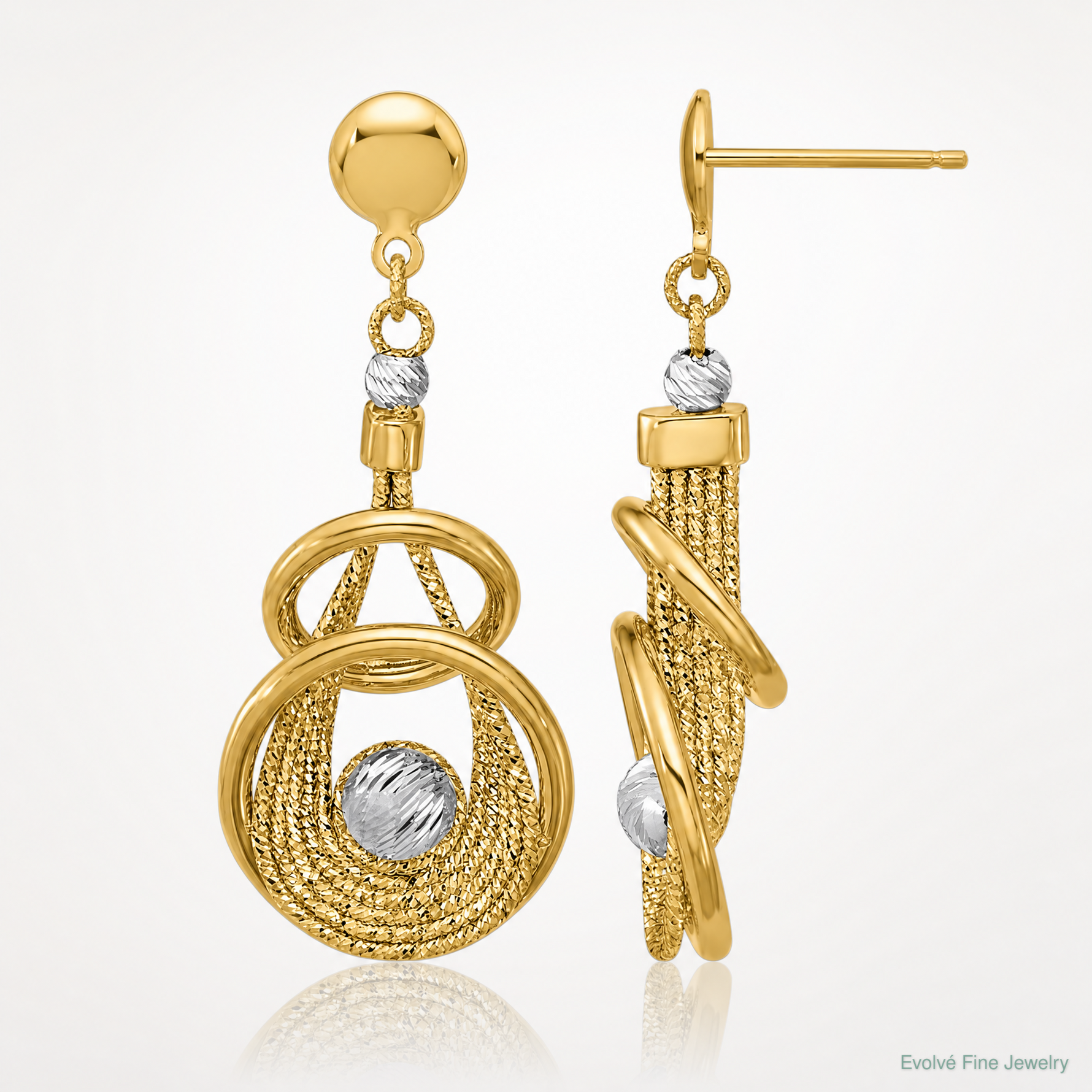 Leslie's 14K TT Polished/Dia-cut Fancy Teardrop Dangle Post Earrings - Lifestyle View
