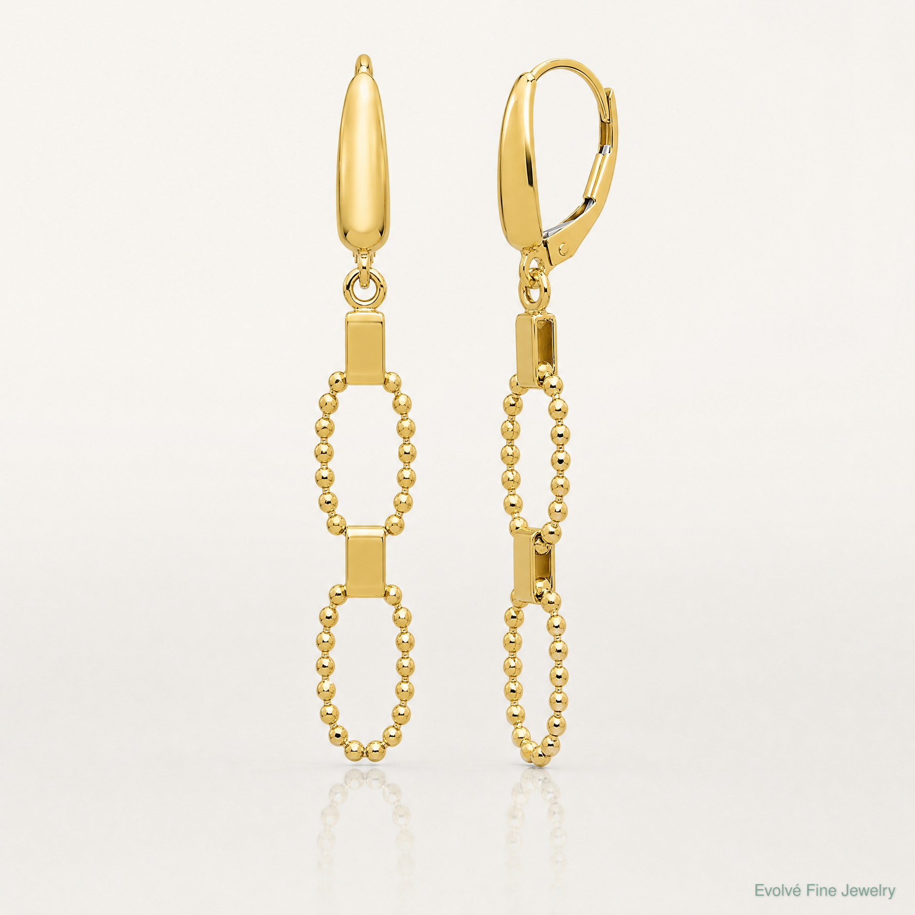 Leslie's 14K Polished/Dia-cut Beaded Link Dangle Leverback Earrings - Lifestyle View