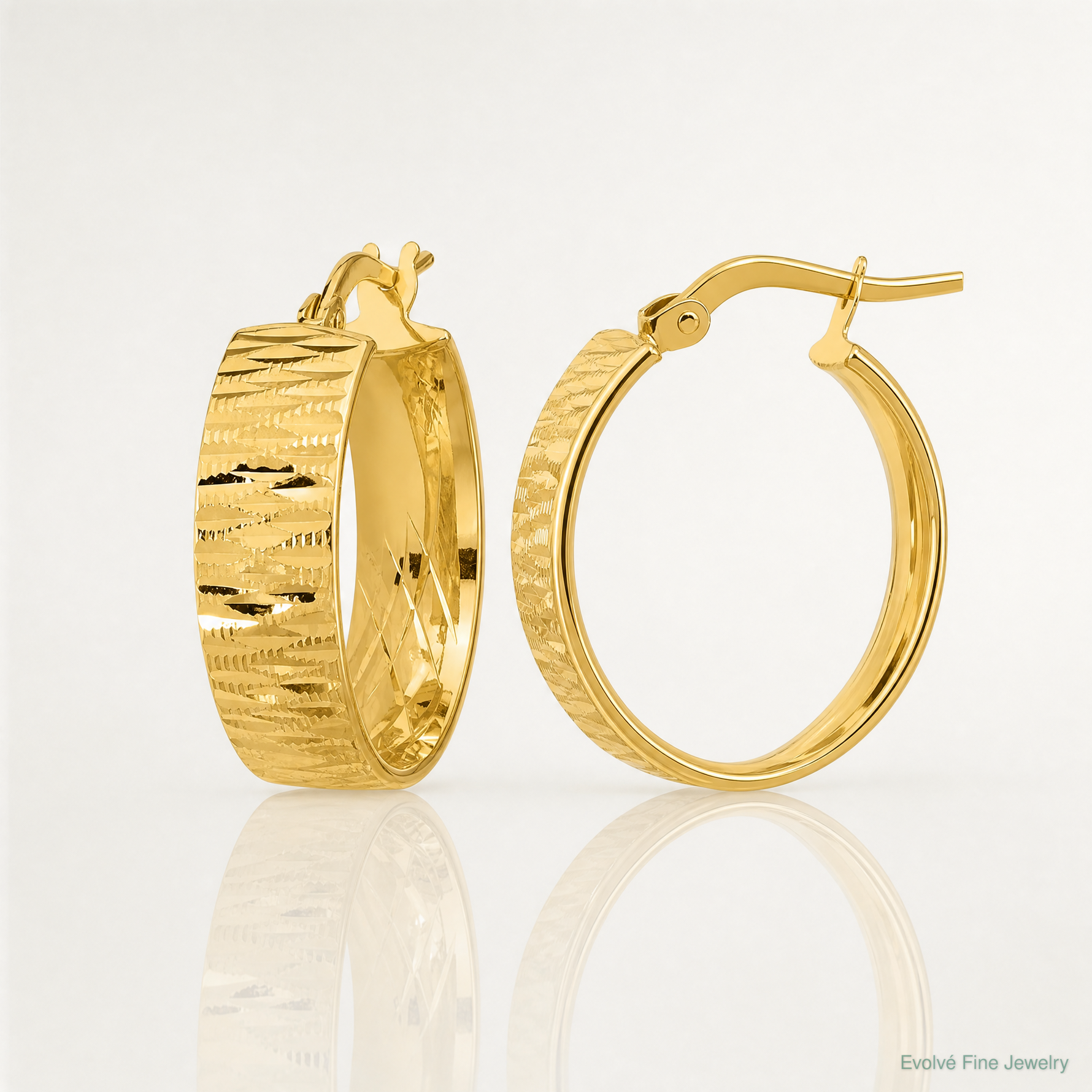 Leslie's 14K Polished and Diamond-cut Round Hoop Earrings - Lifestyle View
