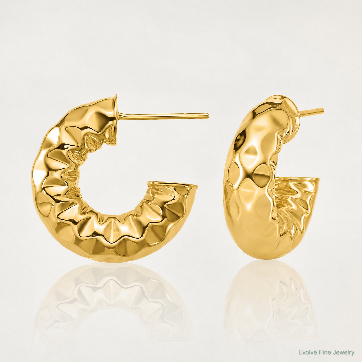 Leslie's 14K Polished and Hammered J-Hoop Post Earrings - Lifestyle View
