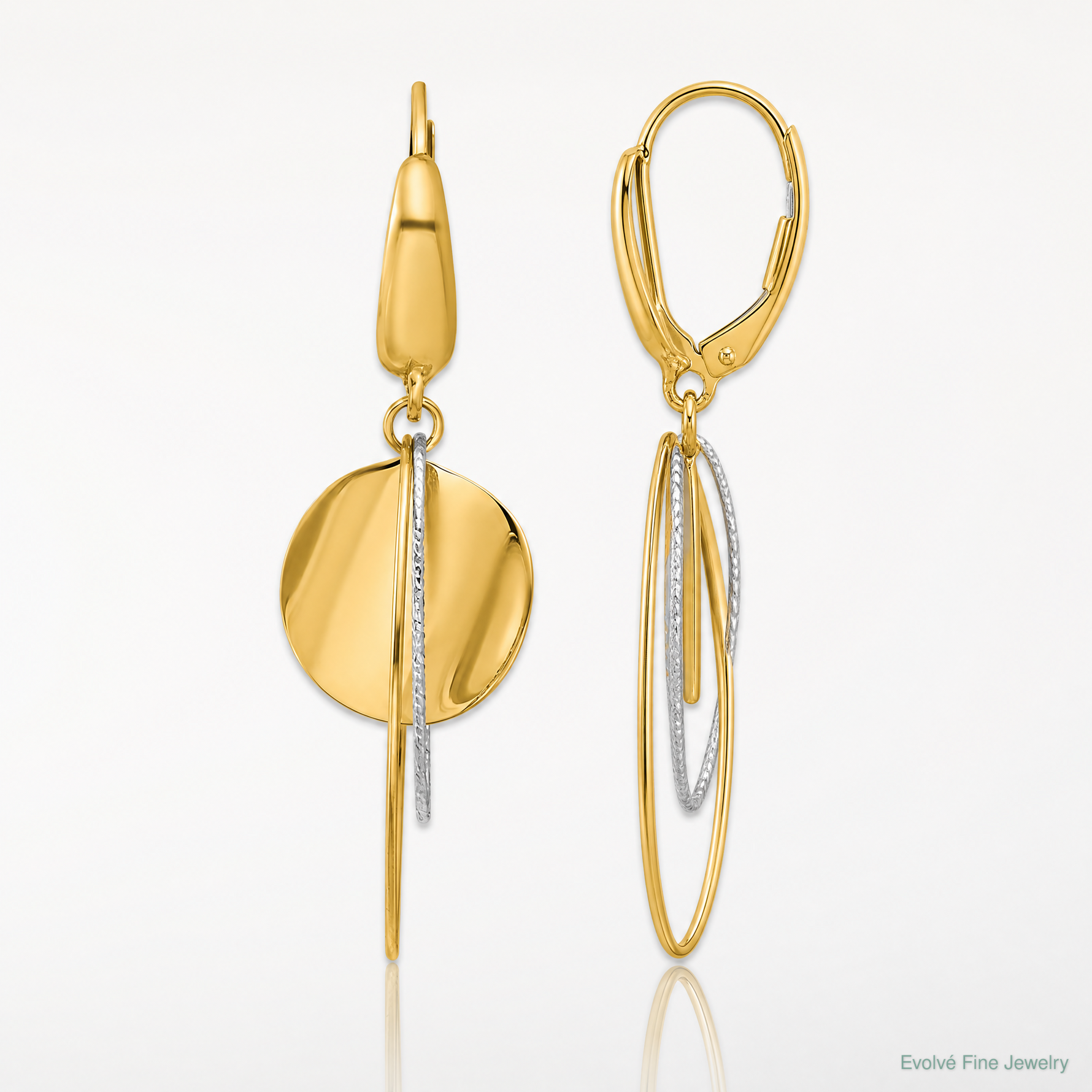 Leslie's 14K Two-tone Polished / Dia-cut Dangle Leverback Earrings - Lifestyle View