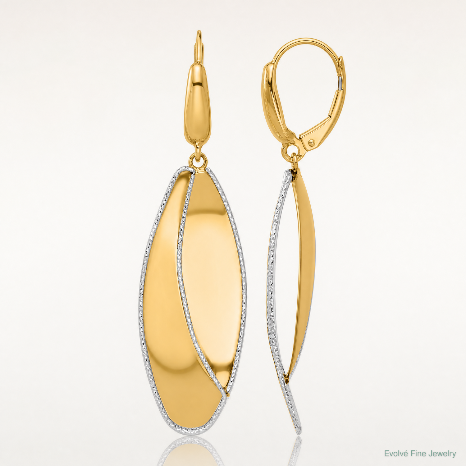 Leslie's 14K Two-tone Polished / Dia-cut Dangle Leverback Earrings - Lifestyle View