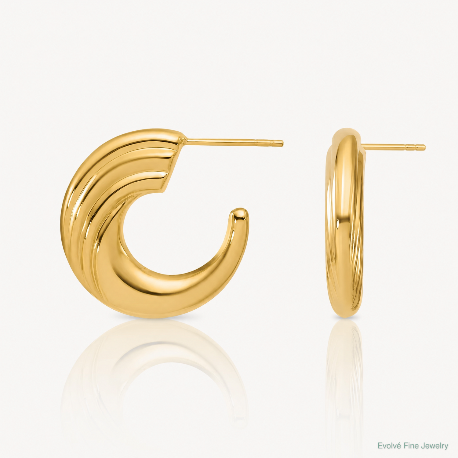 Leslie's 14K Polished and Grooved J-Hoop Post Earrings - Lifestyle View