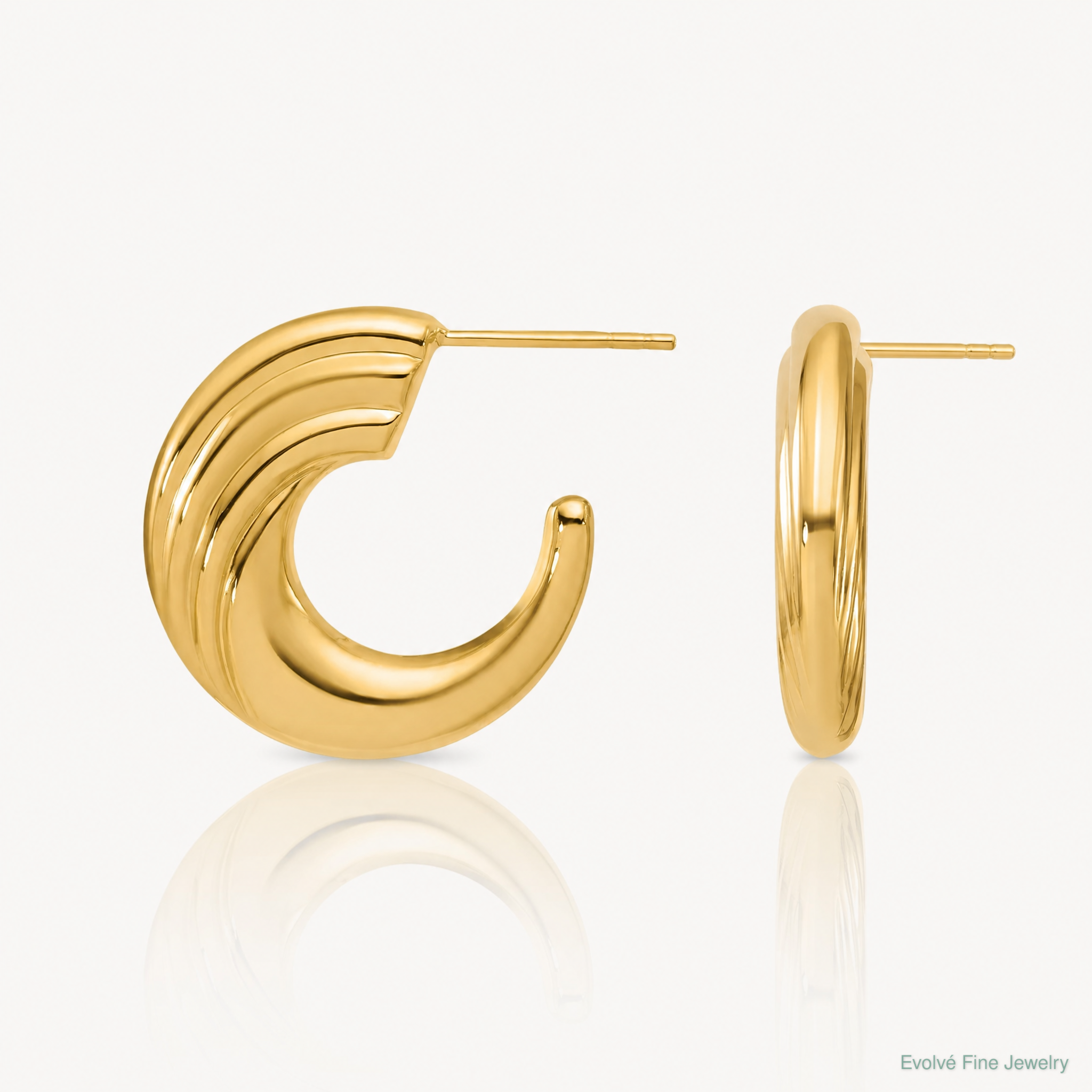 Leslie's 14K Polished and Grooved J-Hoop Post Earrings - Lifestyle View