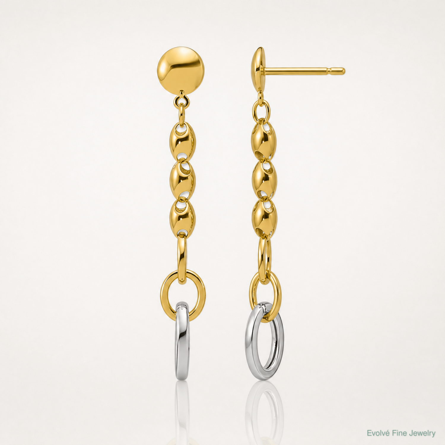 Leslie's 14K w/Wht RH Polished Fancy Oval Link Post Dangle Earrings - Lifestyle View