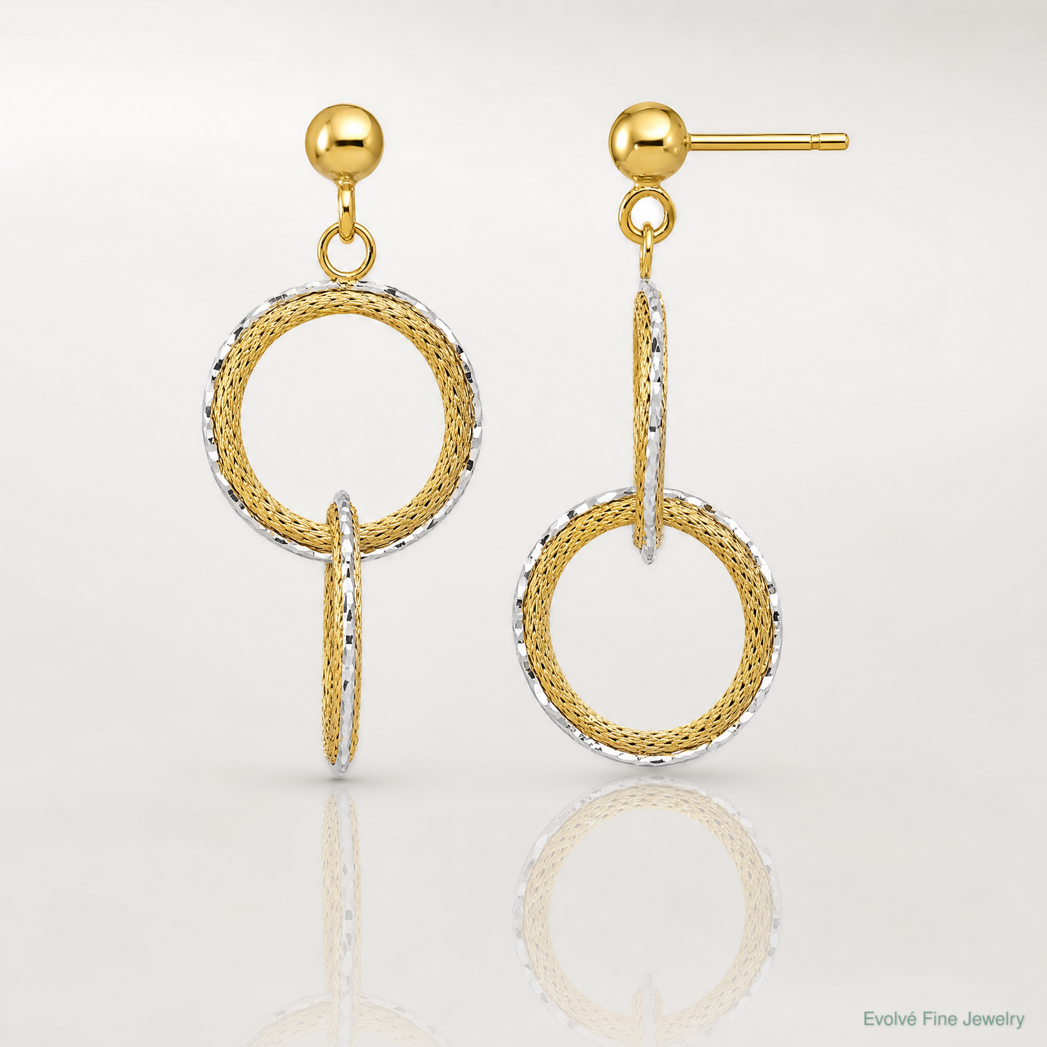 Leslie's 14KTT Polished Brushed D/C Circles Post Dangle Earrings - Lifestyle View