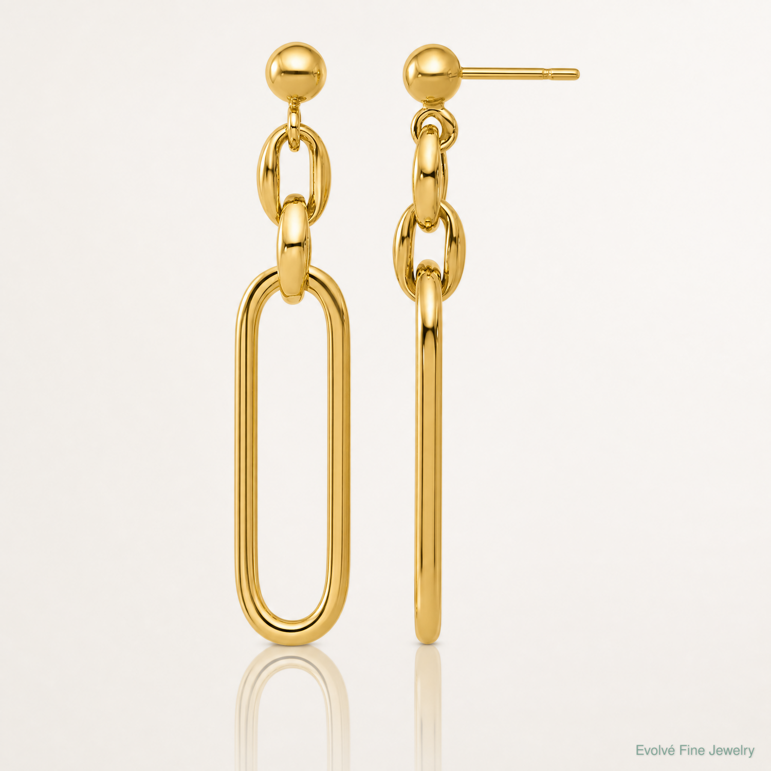 Leslie's 14K Polished Fancy Elongated Oval Link Post Dangle Earrings - Lifestyle View