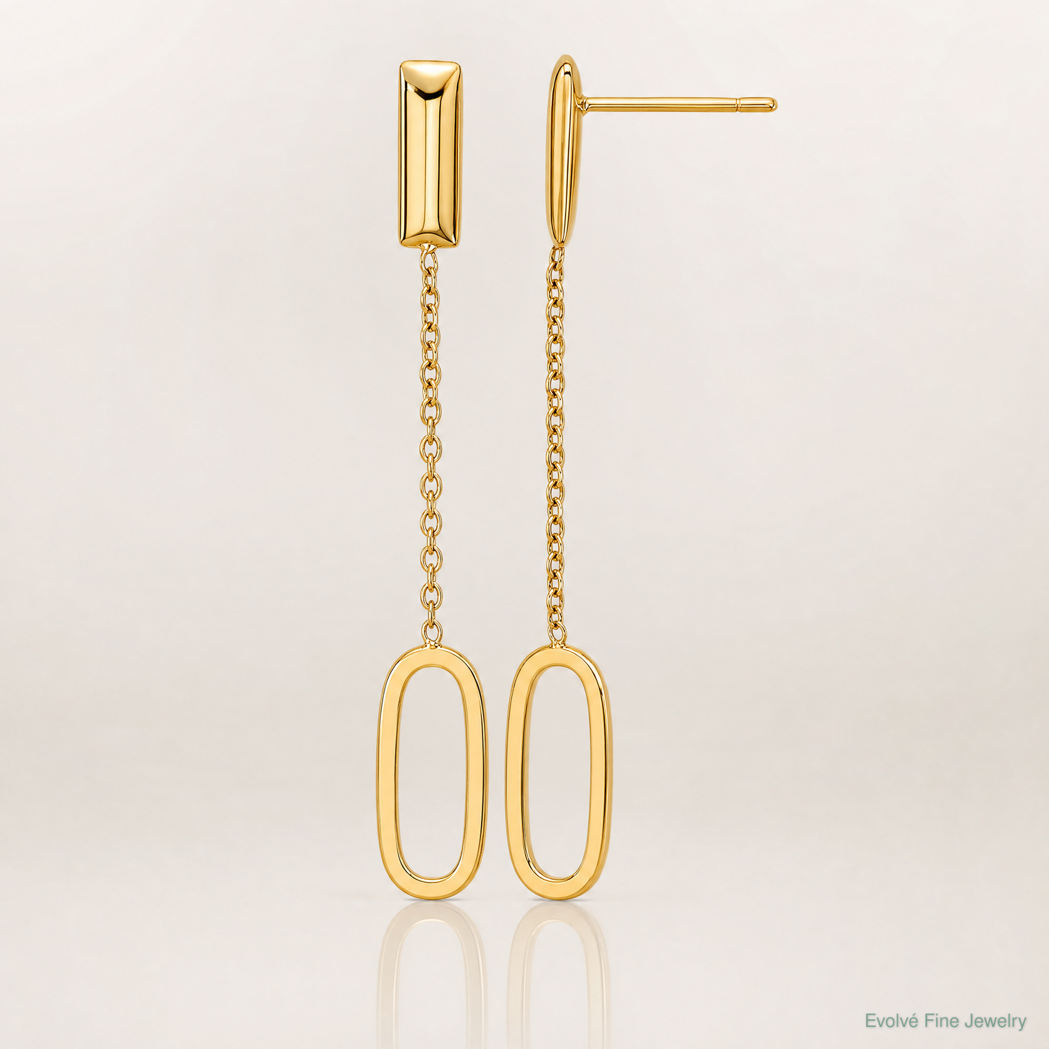 Leslie's 14K Polished Elongated Oval and Bar Post Dangle Earrings - Lifestyle View