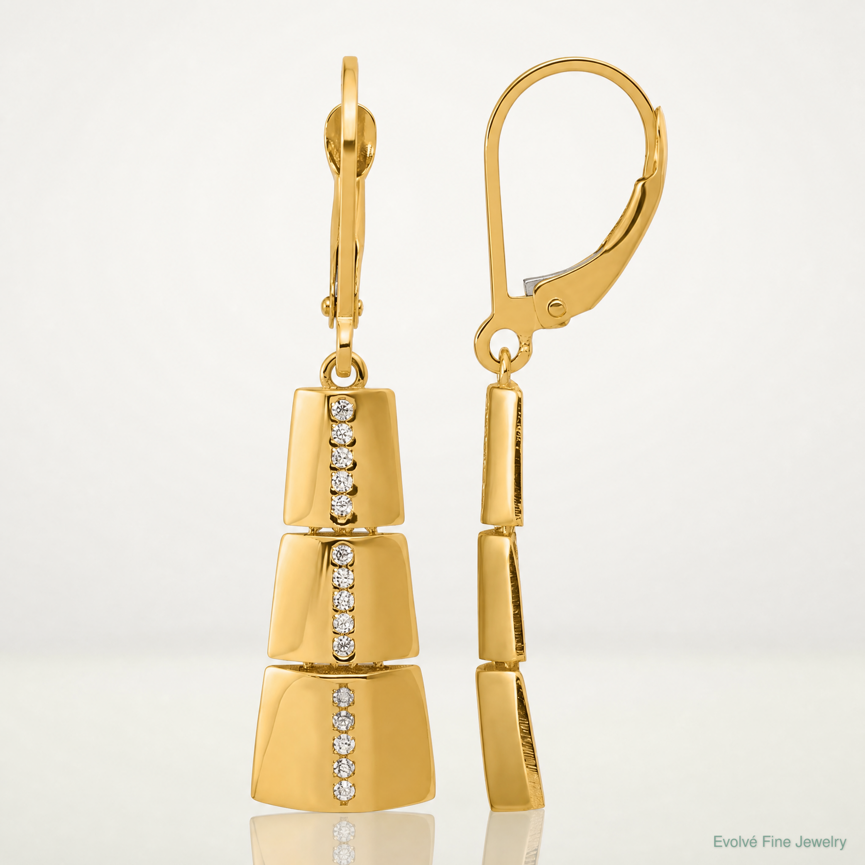 Leslie's 14K Polished CZ Tapered Dangle Leverback Earrings - Lifestyle View