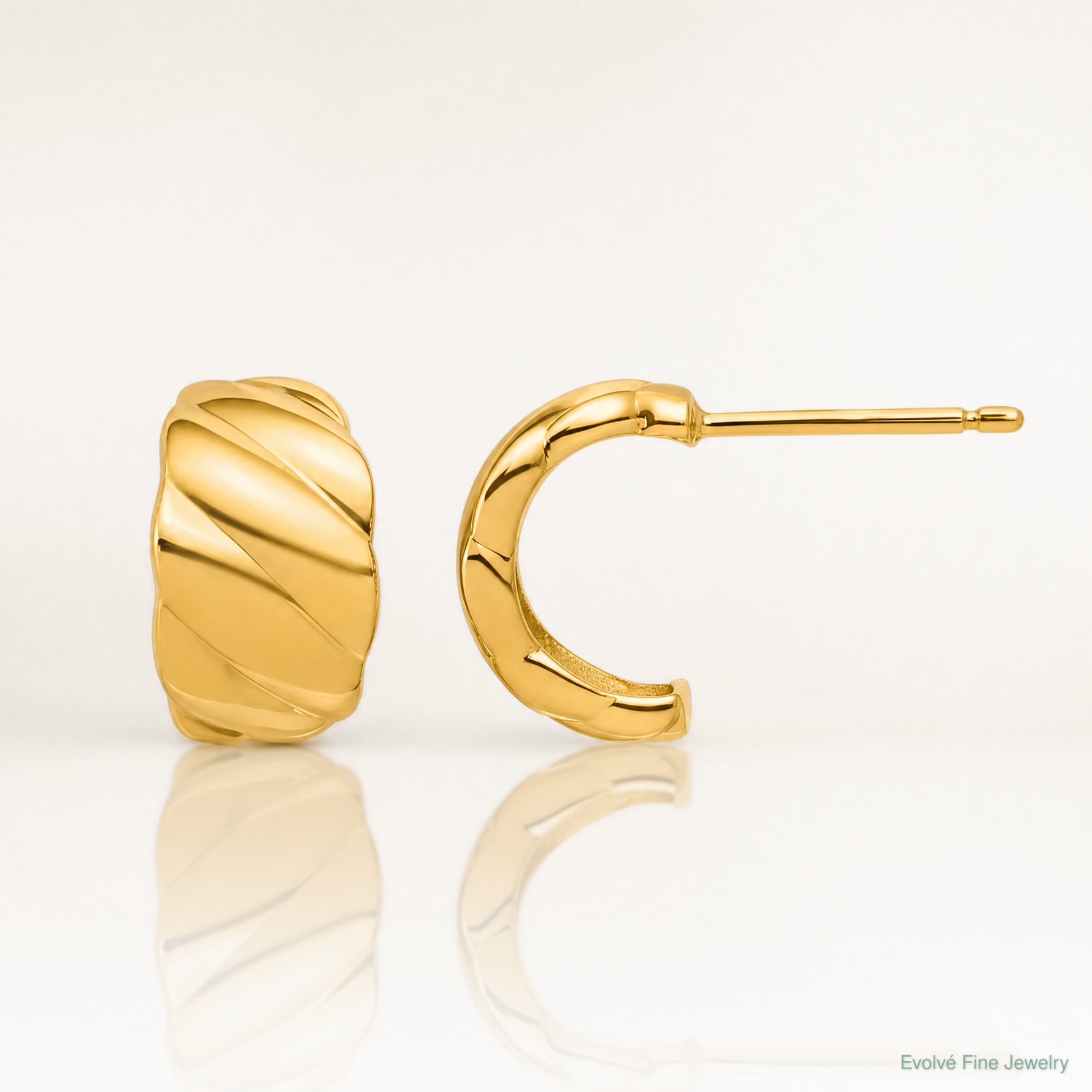 Leslie's 14K Polished and Grooved J-Hoop Post Earrings - Lifestyle View