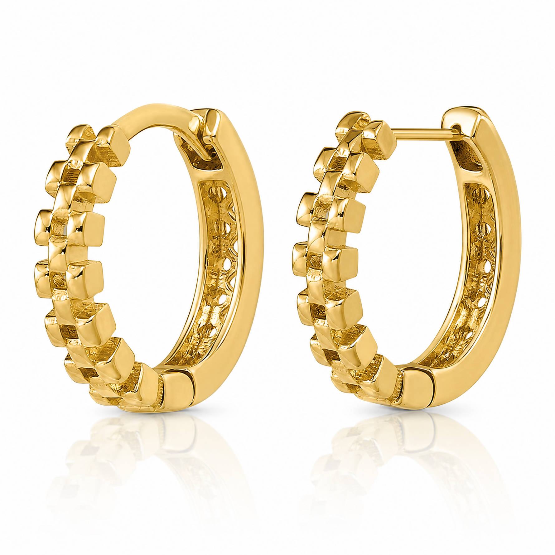 Leslie's 14K Polished Link Pattern Huggie Hoop Earrings - Lifestyle View