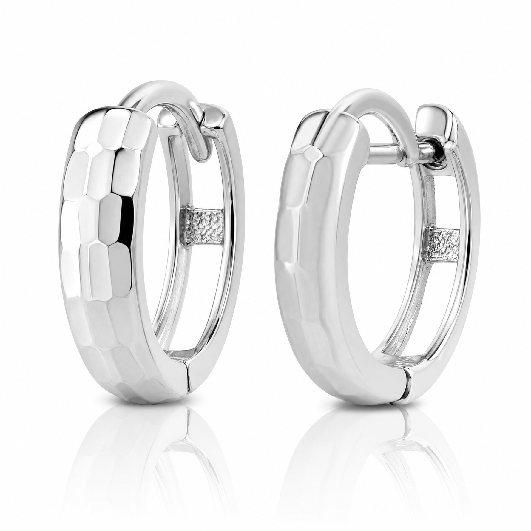 Leslie's 14K White Gold Polished and D/C Huggie Hoop Earrings - Lifestyle View