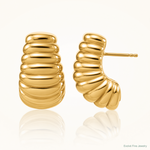 Leslie's 14K Polished and Grooved Hollow Puffed Post Earrings - Lifestyle View