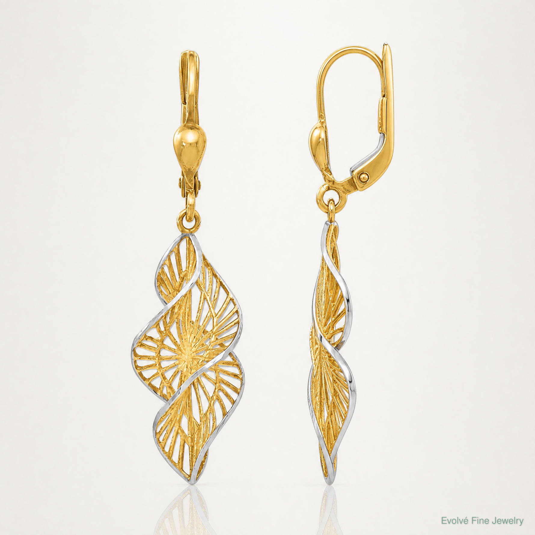 Leslie's 14K w/White Rhodium Textured and D/C Leverback Earrings - Lifestyle View