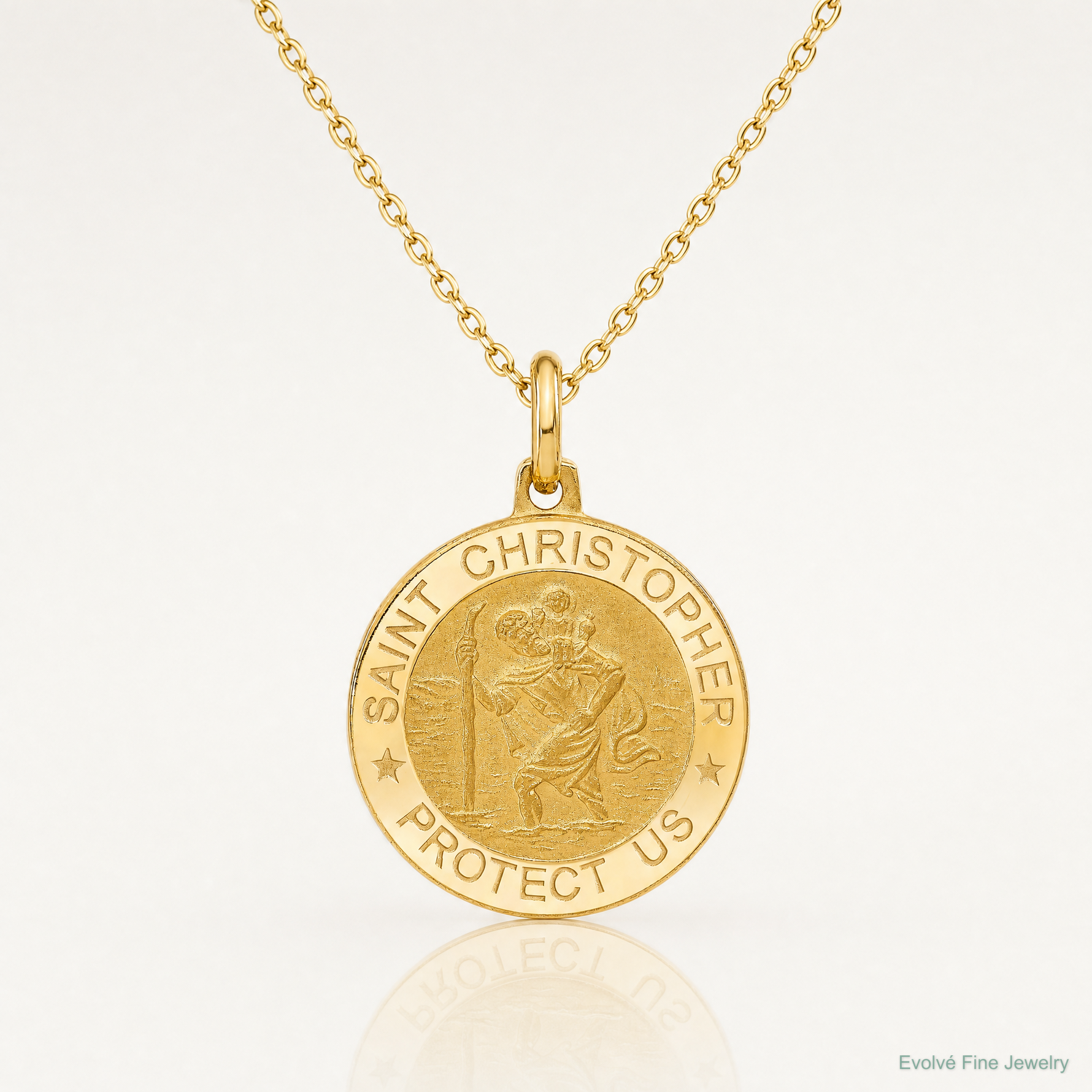 Leslie's 14k Polished and Satin Round St. Christopher Pendant - Lifestyle View