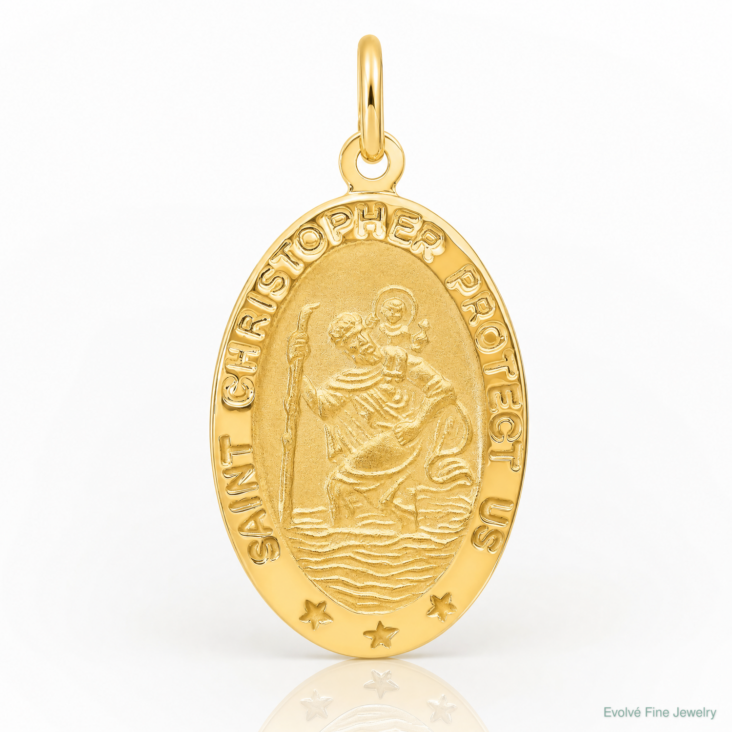 Leslie's 14k Polished and Satin Oval St. Christopher Pendant - Lifestyle View