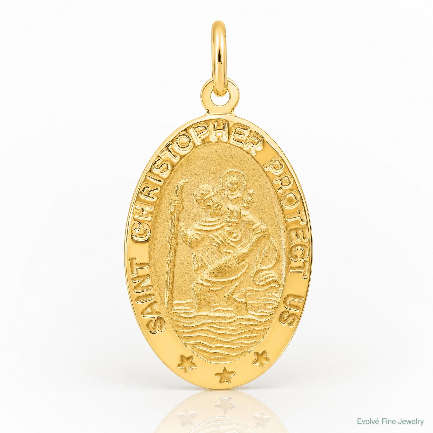 Leslie's 14k Polished and Satin Oval St. Christopher Pendant - Lifestyle View