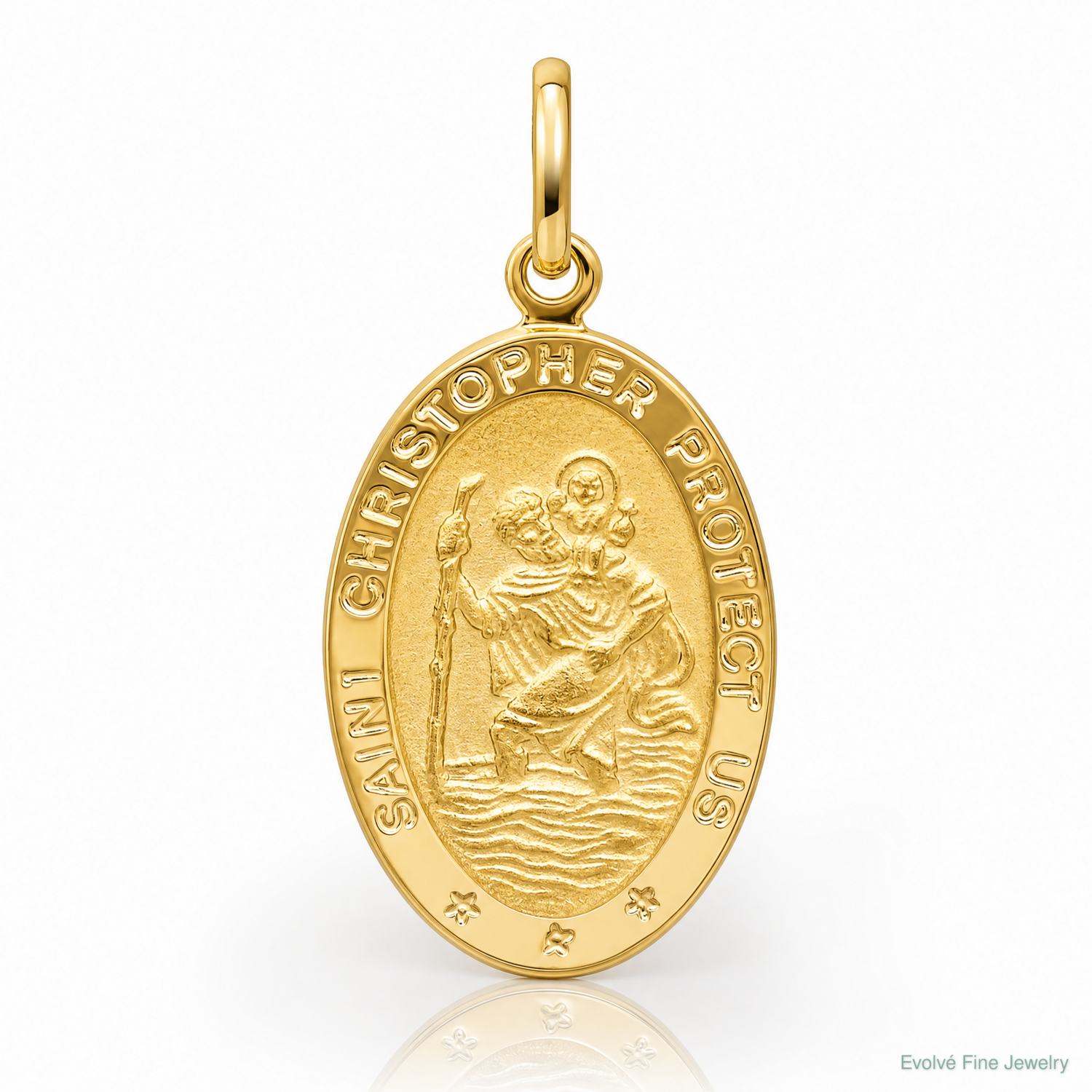 Leslie's 14k Polished and Satin Oval St. Christopher Pendant - Lifestyle View