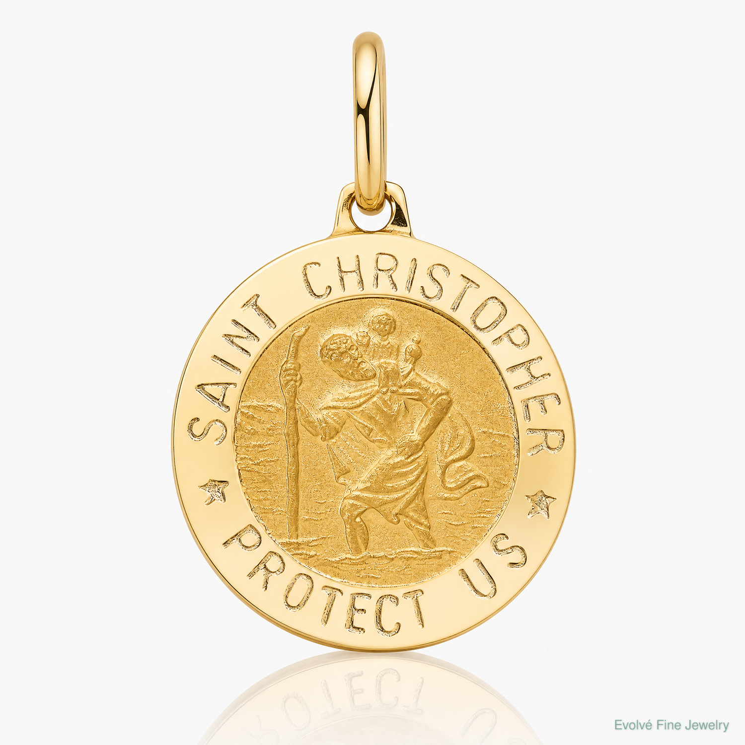 Leslie's 14k Polished and Satin Round St. Christopher Pendant - Lifestyle View