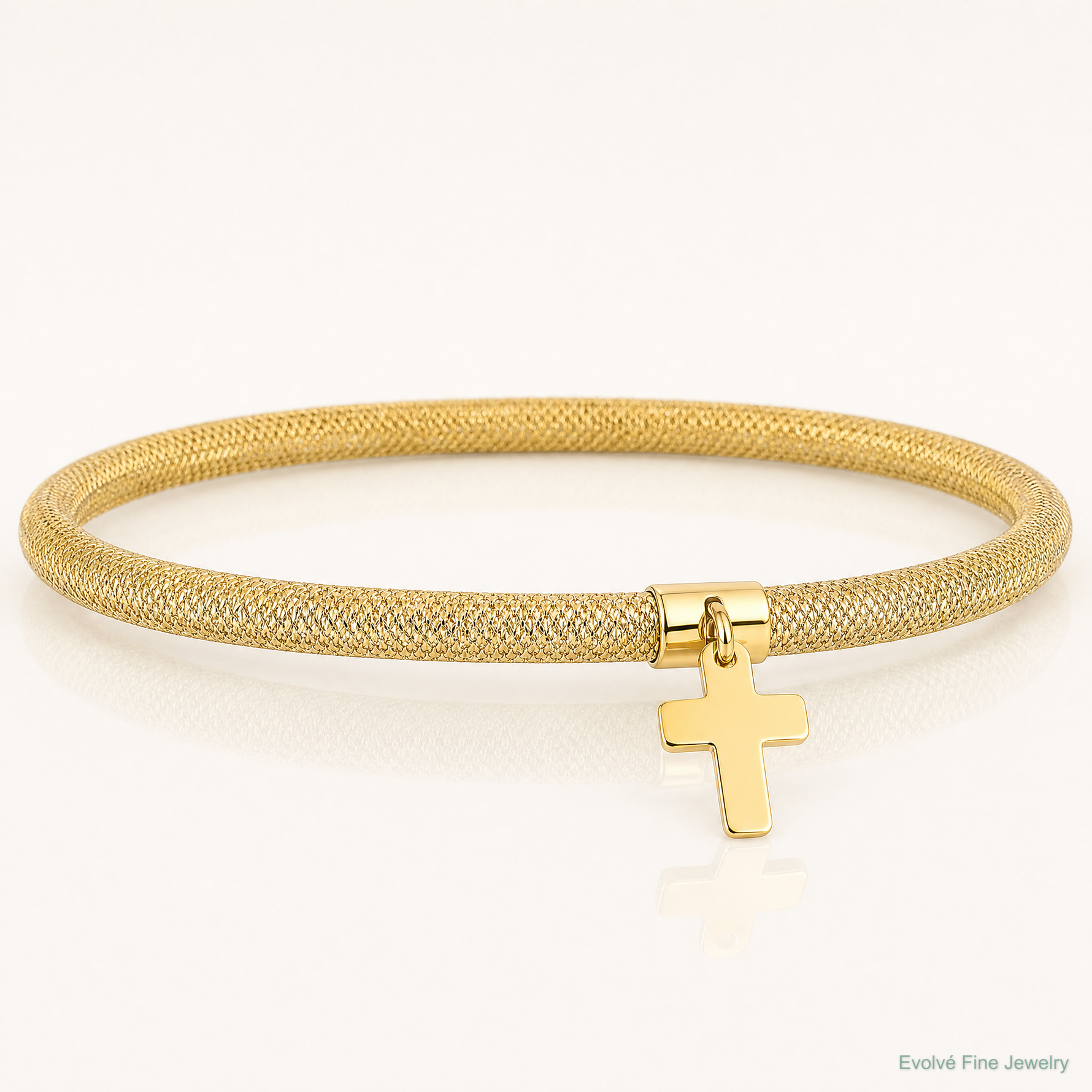 Leslie's 14K Polished Cross Charm Stretch Bangle - Lifestyle View
