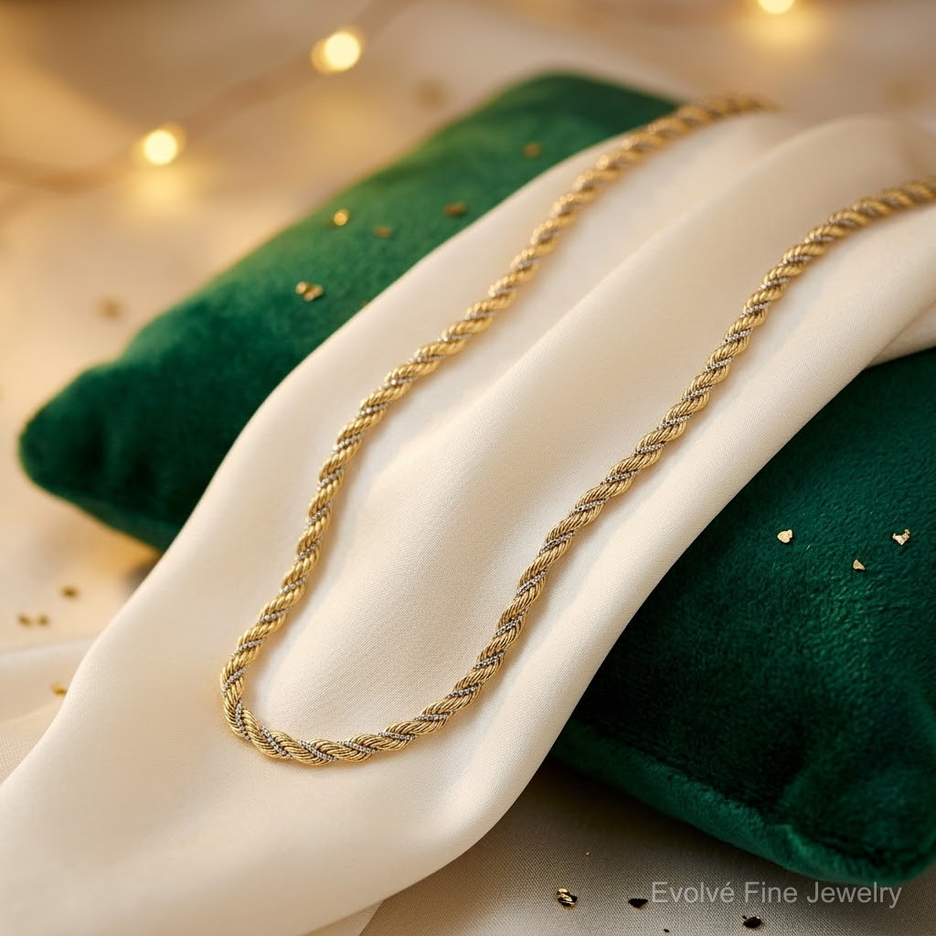 Leslie's 14K Two-tone Polished Textured Rope Necklace - Lifestyle View
