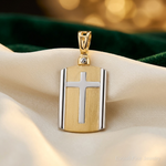 Leslie's 14K Two-tone Brushed Cross Dog Tag Pendant - Lifestyle View