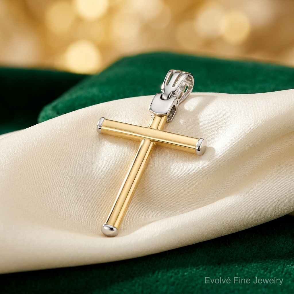 Leslie's 14K Two-tone Polished Cross Pendant - Lifestyle View