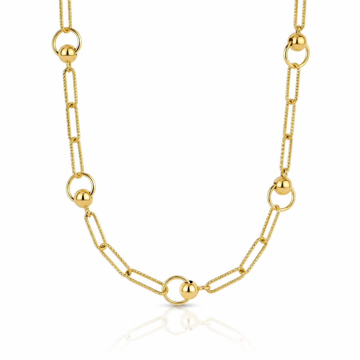 Leslie's 14K Polished and Dia-cut. Circle Station Paperclip Necklace - Lifestyle View