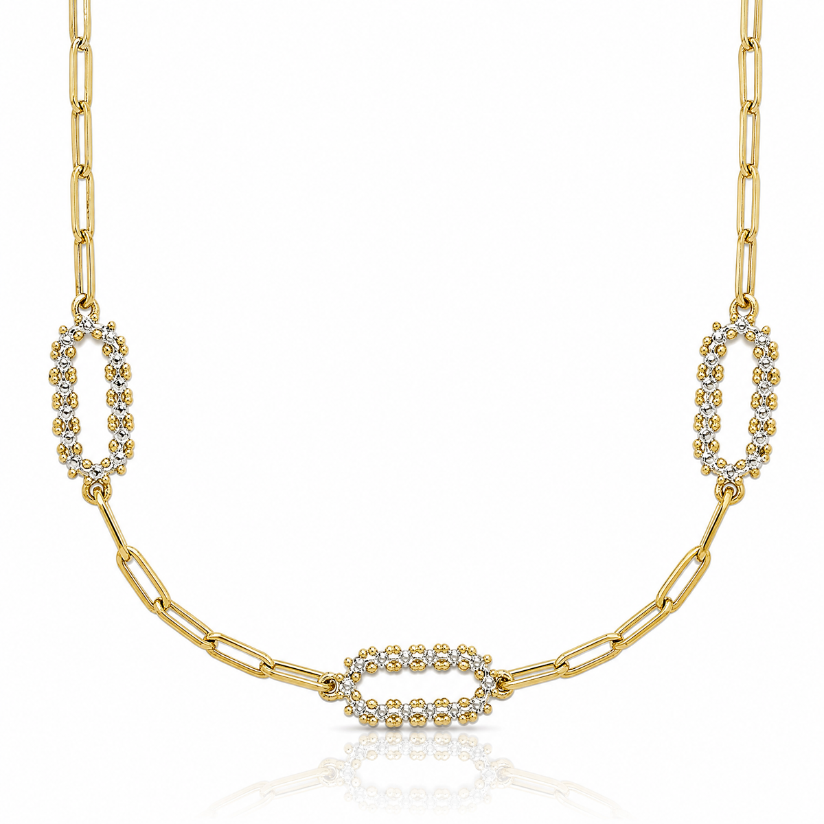 Leslie's 14K w/White Rhodium Polished and Dia-cut Paperclip Fancy Necklace - Lifestyle View
