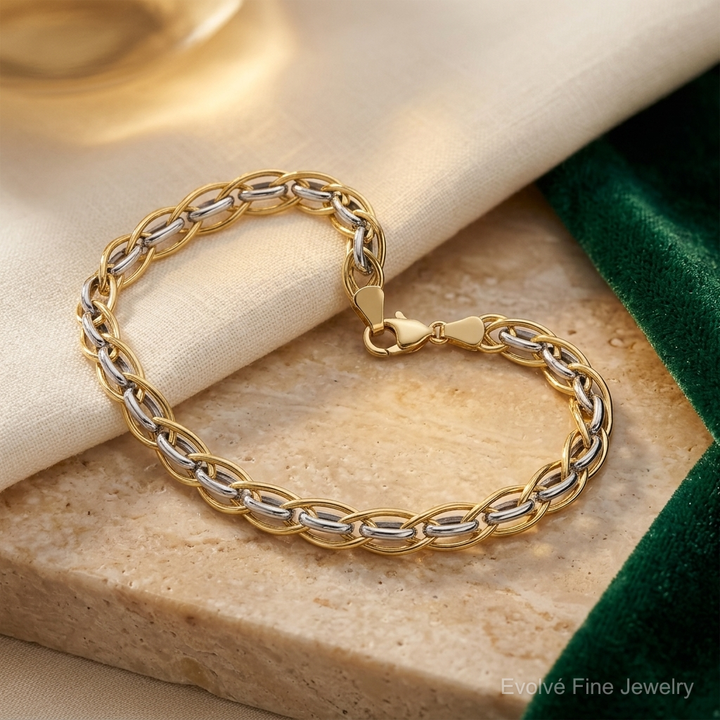 Leslie's 14K Two-tone Polished Fancy Link Bracelet - Lifestyle View