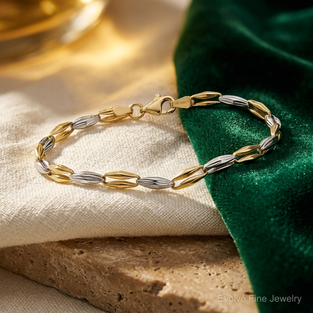 Leslie's 14K Two-tone Polished Fancy Link Bracelet - Lifestyle View
