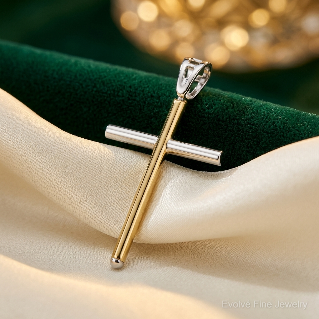 Leslie's 14K Two-tone Polished Cross Pendant - Lifestyle View