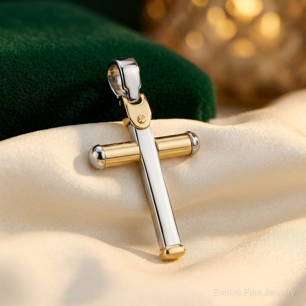 Leslie's 14K Two-tone Polished Cross Pendant - Lifestyle View
