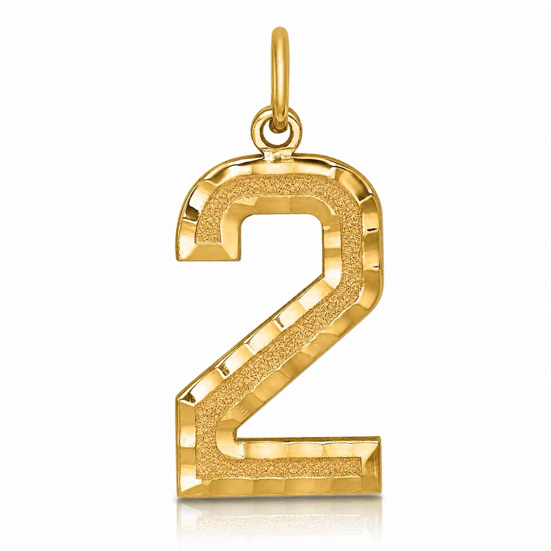 14k Large Brushed Diamond-cut Number 2 Charm - Lifestyle View