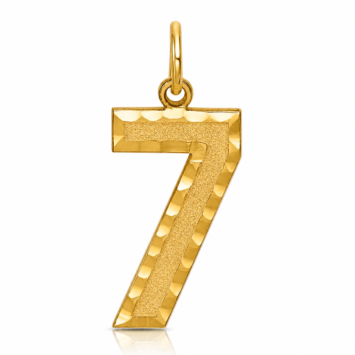 14k Large Brushed Diamond-cut  Number 7 Charm - Lifestyle View