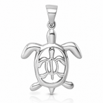 Sterling Silver Rhodium-plated Cut Out  Mother & Baby Turtle Pendant - Lifestyle View