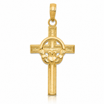 14k Polished Claddagh Cross Pendant - Lifestyle View