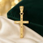 14K Satin Diamond-Cut Cross Pendant - Lifestyle View