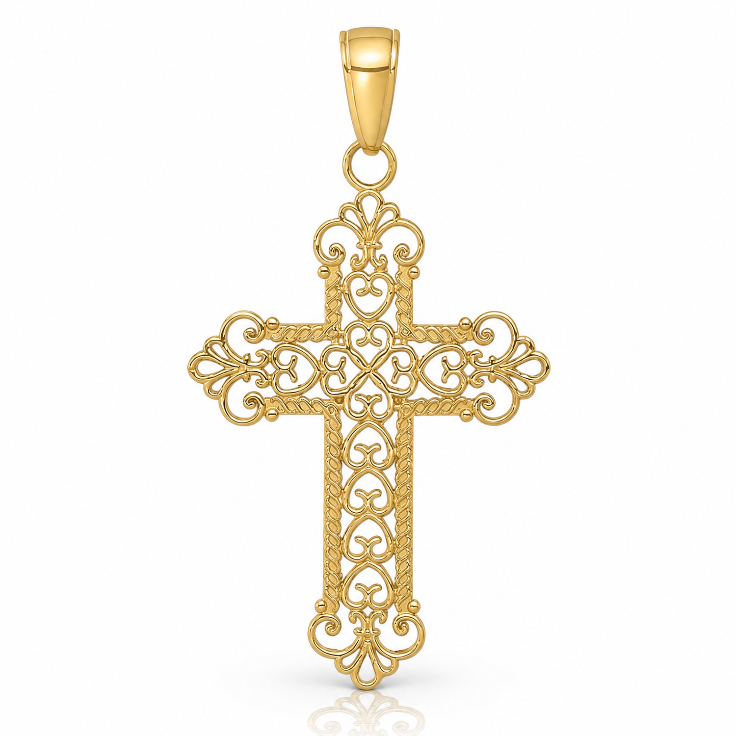 14k Fleur De Lis Cross Charm - Lifestyle View