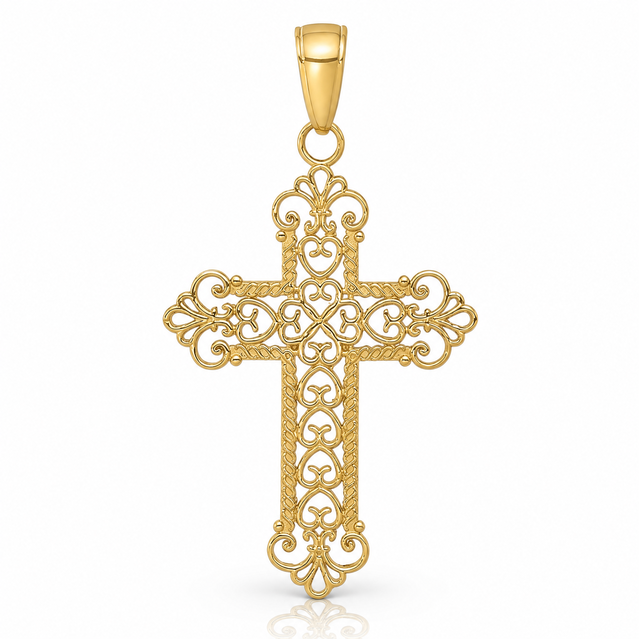 14k Fleur De Lis Cross Charm - Lifestyle View