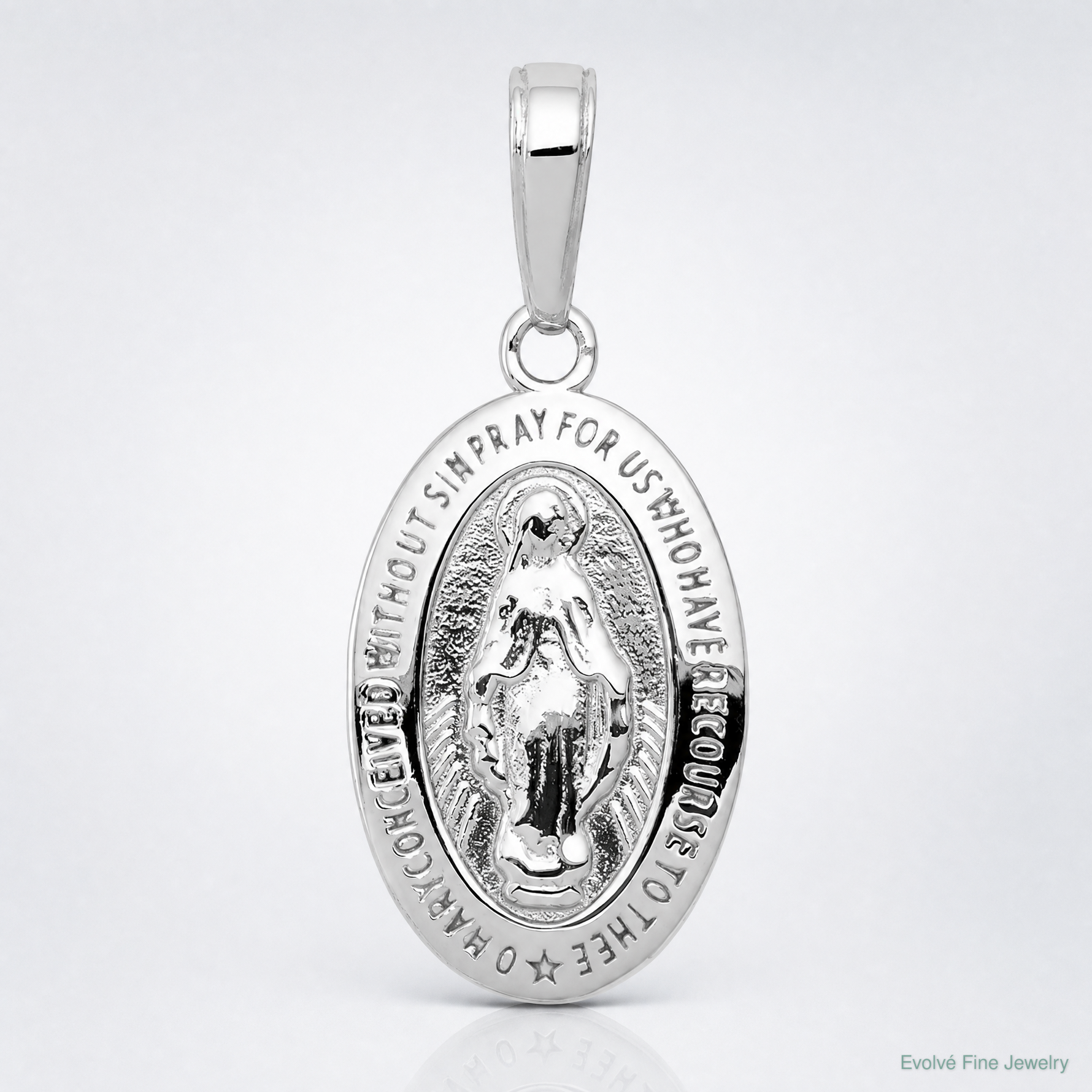 14k White Gold Miraculous Medal Pendant - Lifestyle View