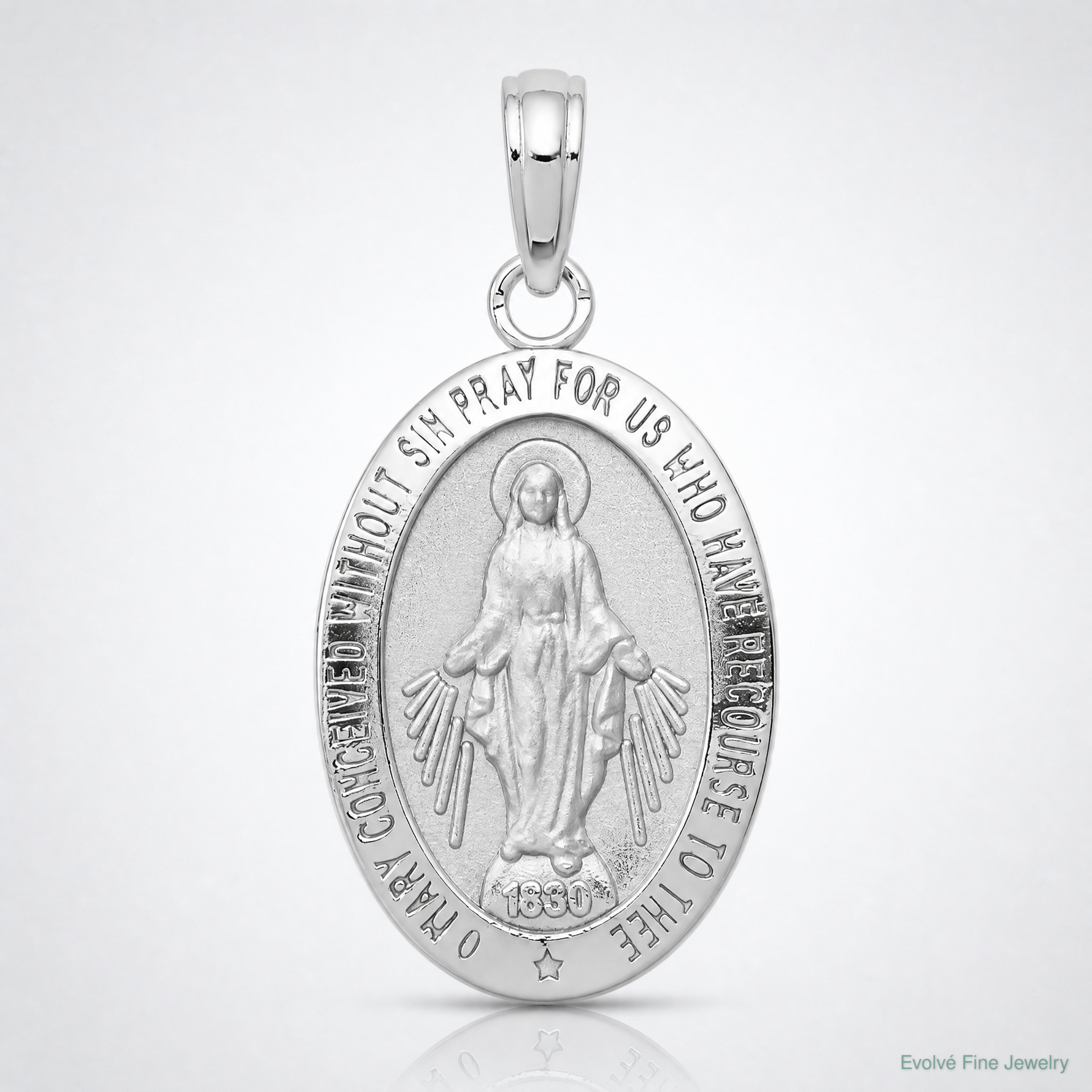 14k White Gold Miraculous Medal Pendant - Lifestyle View