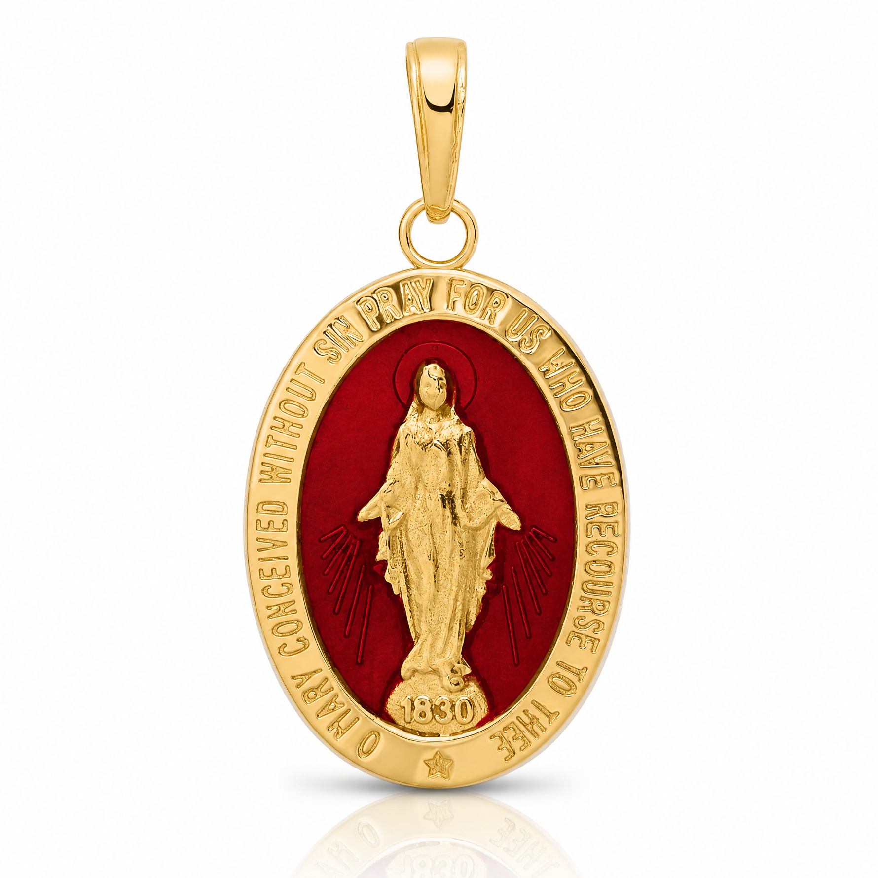 14k Red Enameled Miraculous Medal Pendant - Lifestyle View