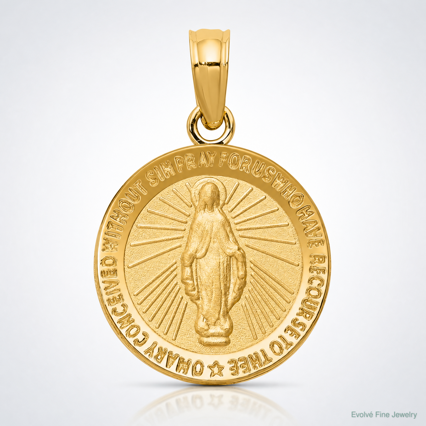 14k Miraculous Medal Pendant - Lifestyle View